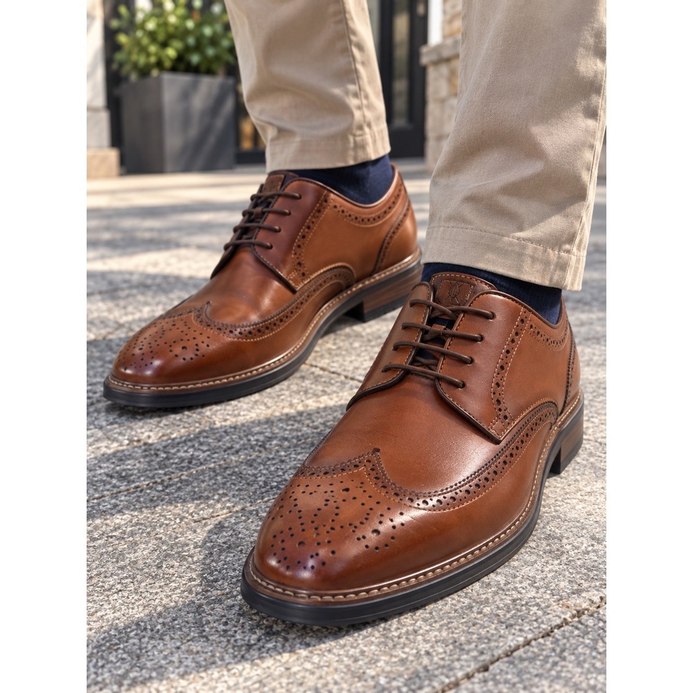 Martin Dingman Mens Chestnut Brown Leather Wingtip Brogue Oxford Shoes 9.5 M